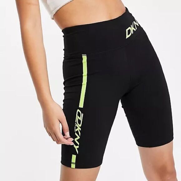 Dkny Pants - DKNY Sport Black Green Logo Print High Waisted Bike Shorts Women’s Extra Small